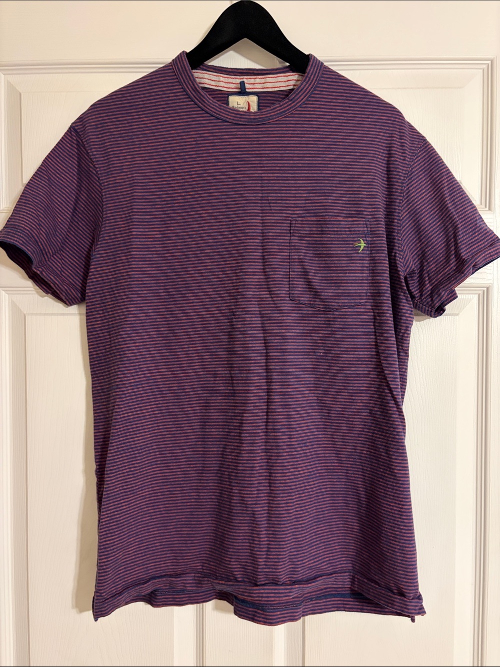 Relwen Ringspun Pocket Tee Purple Burgundy Double Feedstripe Size L